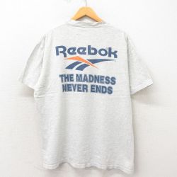 XL★古着 リーボック REEBOK 半袖 ビンテージ Tシャツ メンズ 90年代 90s ビッグロゴ 大きいサイズ コットン クルーネック USA製 グレー 霜降り 25may14 中古