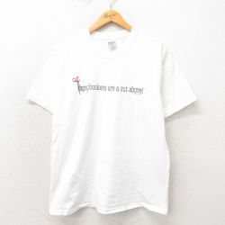 【20%OFF】L★古着 半袖 ビンテージ Tシャツ メンズ 00年代 00s ハサミ コットン クルーネック 白 ホワイト 25may14 中古