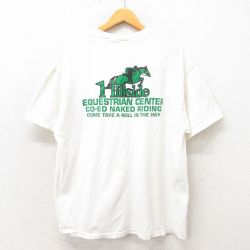 XL★古着 ヘインズ Hanes 半袖 ビンテージ Tシャツ メンズ 80年代 80s 馬 コットン クルーネック USA製 白 ホワイト 25may14 中古