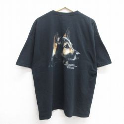 XL★古着 半袖 ビンテージ Tシャツ メンズ 00年代 00s 犬 大きいサイズ コットン クルーネック 黒 ブラック 25may14 中古