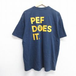 XL★古着 半袖 ビンテージ Tシャツ メンズ 90年代 90s PEF 大きいサイズ コットン クルーネック USA製 紺 ネイビー 25may14 中古