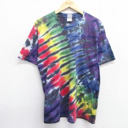 L★古着 半袖 ビンテージ Tシャツ メンズ 00年代 00s 無地 コットン クルーネック 紫他 パープル タイダイ 25may14 中古