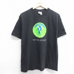 【50%OFF】L★古着 ヘインズ Hanes 半袖 ビンテージ Tシャツ メンズ 00年代 00s Planet Project 3com コットン クルーネック 黒 ブラック 25may14 中古