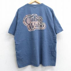 XL★古着 半袖 ビンテージ Tシャツ メンズ 00年代 00s カボワボ 大きいサイズ コットン クルーネック 薄紺 ネイビー 25may14 中古