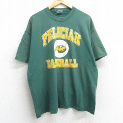 XL★古着 ヘインズ Hanes 半袖 ビンテージ Tシャツ メンズ 00年代 00s フェリシアン ベースボール 大きいサイズ クルーネック 緑 グリーン 25may14 中古