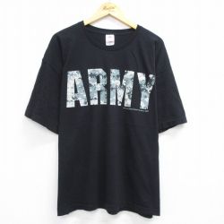 XL★古着 半袖 ビンテージ Tシャツ メンズ 00年代 00s ミリタリー アーミー 大きいサイズ コットン クルーネック USA製 黒 ブラック 25may15 中古