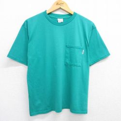 L★古着 半袖 ビンテージ Tシャツ メンズ 90年代 90s 無地 胸ポケット付き クルーネック USA製 青緑 25may15 中古
