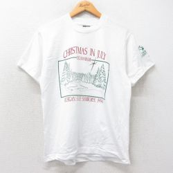 【50%OFF】M★古着 フルーツオブザルーム 半袖 ビンテージ Tシャツ メンズ 90年代 90s CHRISTMAS IN JULY クルーネック 白 ホワイト 25may16 中古