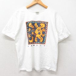 【50%OFF】M★古着 Crazy Shirts 半袖 ビンテージ Tシャツ メンズ 90年代 90s 太陽 ハワイ コットン クルーネック USA製 白 ホワイト 25may16 中古