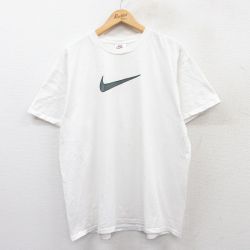 XL★古着 ナイキ NIKE 半袖 ビンテージ Tシャツ メンズ 90年代 90s ビッグロゴ 大きいサイズ コットン クルーネック 白 ホワイト 【spe】 25may16 中古