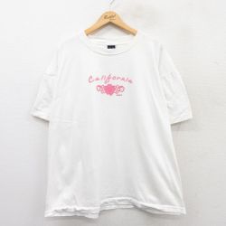 XL★古着 半袖 ビンテージ Tシャツ メンズ 90年代 90s カリフォルニア ハイビスカス 大きいサイズ コットン クルーネック 白 ホワイト 25may16 中古