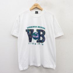 XL★古着 フルーツオブザルーム 半袖 ビンテージ Tシャツ メンズ 90年代 90s バージニアビーチ ヤシの木 クルーネック 白 ホワイト 25may16 中古