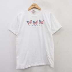 L★古着 半袖 ビンテージ Tシャツ メンズ 00年代 00s 蝶々 星条旗 コットン クルーネック 白 ホワイト 25may16 中古