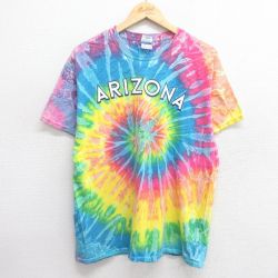 【50%OFF】L★古着 半袖 ビンテージ Tシャツ メンズ 00年代 00s アリゾナ コットン クルーネック 黄他 イエロー タイダイ 25may16 中古