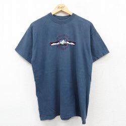 L★古着 半袖 ビンテージ Tシャツ メンズ 90年代 90s エステスパーク コロラド 刺繍 コットン クルーネック 紺 ネイビー 25may17 中古