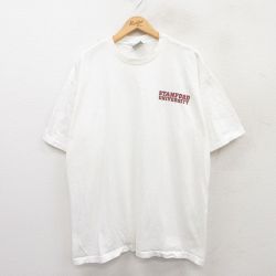 【50%OFF】XL★古着 半袖 ビンテージ Tシャツ メンズ 90年代 90s スタンフォード 大学 大きいサイズ コットン クルーネック USA製 白 ホワイト 25may17 中古