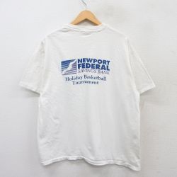 XL★古着 ヘインズ Hanes 半袖 ビンテージ Tシャツ メンズ 90年代 90s ニューポート バスケットボール 大きいサイズ コットン クルーネック USA製 白 ホワイト 25may19 中古
