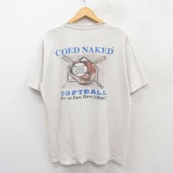 XL★古着 半袖 ビンテージ Tシャツ メンズ 90年代 90s ソフトボール COED MAKED コットン クルーネック USA製 生成り 25may19 中古