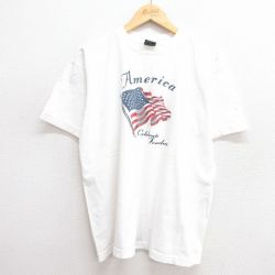 XL★古着 半袖 ビンテージ Tシャツ メンズ 90年代 90s 星条旗 アメリカ コットン クルーネック USA製 白 ホワイト 25may19 中古