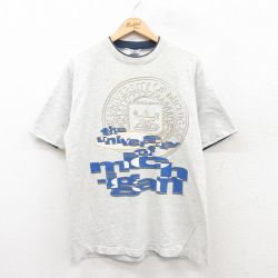 【50%OFF】L★古着 半袖 ビンテージ Tシャツ メンズ 80年代 80s ミシガン 大学 カレッジ コットン クルーネック USA製 薄グレー 霜降り 25may19 中古