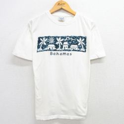 XL★古着 半袖 ビンテージ Tシャツ メンズ 90年代 90s バハマ ヤシの木 コットン クルーネック 白 ホワイト 25may19 中古