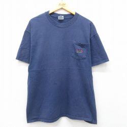 XL★古着 ヘインズ Hanes 半袖 ビンテージ Tシャツ メンズ 00年代 00s オリンピック 胸ポケット付き コットン クルーネック 紺 ネイビー 25may19 中古