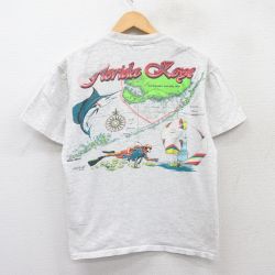 【50%OFF】L★古着 オニータ ONEITA 半袖 ビンテージ Tシャツ メンズ 80年代 80s 魚 フロリダキーズ ヨット コットン クルーネック 薄グレー 霜降り 25may20 中古