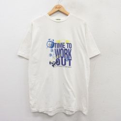 XL★古着 半袖 ビンテージ Tシャツ メンズ 90年代 90s チアリーダー 時計 コットン クルーネック 白 ホワイト 25may20 中古