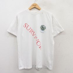 L★古着 半袖 ビンテージ Tシャツ メンズ 00年代 00s チンパンジー サバイバー クルーネック 白 ホワイト 25may20 中古