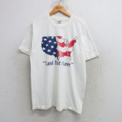 L★古着 半袖 ビンテージ Tシャツ メンズ 00年代 00s 星条旗 コットン クルーネック 白 ホワイト 25may21 中古