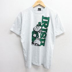 L★古着 フルーツオブザルーム 半袖 ビンテージ Tシャツ メンズ 90年代 90s IRISH クルーネック USA製 薄グレー 霜降り 25may21 中古