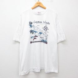 XL★古着 ヘインズ Hanes 半袖 ビンテージ Tシャツ メンズ 00年代 00s ケイマンアイランド 地図 大きいサイズ クルーネック 白 ホワイト 25may23 中古