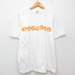 XL★古着 ユニオンベイ 半袖 ビンテージ Tシャツ メンズ 90年代 90s ハイビスカス コットン クルーネック 白 ホワイト 25may23 中古