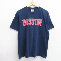 L★古着 ナイキ NIKE 半袖 ビンテージ Tシャツ メンズ 00年代 00s ボストン コットン クルーネック 紺 ネイビー 25may23 中古