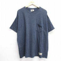 【50%OFF】XL★古着 ラッセル 半袖 ビンテージ Tシャツ メンズ 00年代 00s 無地 胸ポケット付き 大きいサイズ クルーネック 紺 ネイビー 霜降り 25may23 中古
