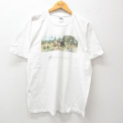 【50%OFF】L★古着 半袖 ビンテージ Tシャツ メンズ 00年代 00s クマ キツネ コットン クルーネック 白 ホワイト 25may24 中古