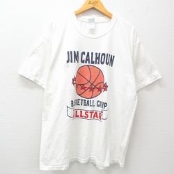 【50%OFF】XL★古着 半袖 ビンテージ Tシャツ メンズ 00年代 00s バスケットボール ジムカルフーン 大きいサイズ コットン クルーネック 白 ホワイト 25may24 中古