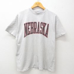 XL★古着 ヘインズ Hanes 半袖 ビンテージ Tシャツ メンズ 90年代 90s ネブラスカ クルーネック USA製 グレー 霜降り 25may24 中古