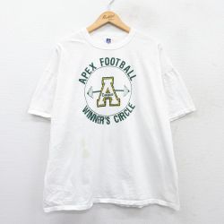 XL★古着 ラッセル 半袖 ビンテージ Tシャツ メンズ 80年代 80s APEX フットボール 大きいサイズ コットン クルーネック USA製 白 ホワイト 25may24 中古