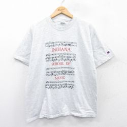 L★古着 チャンピオン Champion 半袖 ビンテージ Tシャツ メンズ 90年代 90s 楽譜 クルーネック USA製 薄グレー 霜降り 【spe】 25may24 中古