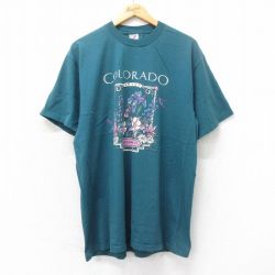 XL★古着 ジャージーズ 半袖 ビンテージ Tシャツ メンズ 90年代 90s コロラド 花 コットン クルーネック 濃緑 グリーン 25jun04 中古