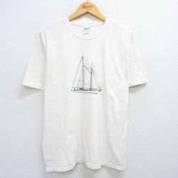 XL★古着 半袖 ビンテージ Tシャツ メンズ 00年代 00s 船 コットン クルーネック 白 ホワイト 25may29 中古