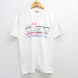 XL★古着 オニータ ONEITA 半袖 ビンテージ Tシャツ メンズ 90年代 90s ビーチバレーボール コットン クルーネック 白 ホワイト 25may29 中古