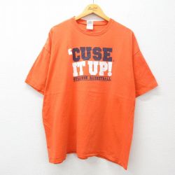 【50%OFF】XL★古着 半袖 ビンテージ Tシャツ メンズ 00年代 00s シラキュース バスケットボール 大きいサイズ コットン クルーネック オレンジ 25may29 中古