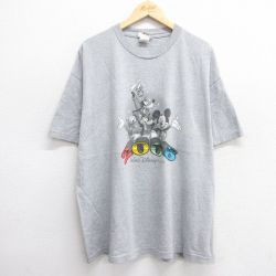 XL★古着 半袖 ビンテージ Tシャツ メンズ 00年代 00s ディズニー DISNEY ミッキー MICKEY MOUSE プルート ドナルド 大きいサイズ クルーネック グレー 霜降り 25may29 中古