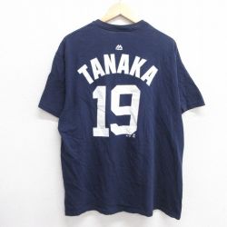 【20%OFF】XL★古着 マジェスティック 半袖 ビンテージ Tシャツ メンズ 00年代 00s MLB ニューヨークヤンキース 田中将大 19 コットン クルーネック 紺 ネイビー メジャーリーグ ベースボール 野球 【spe】 25may29 中古