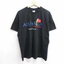 L★古着 半袖 ビンテージ Tシャツ メンズ 00年代 00s AQUARUS カジノ コットン クルーネック 黒 ブラック 25may29 中古