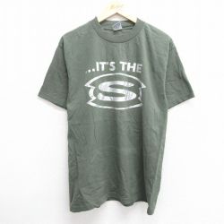 【50%OFF】L★古着 半袖 ビンテージ Tシャツ メンズ 90年代 90s It’s THE S コットン クルーネック USA製 濃緑 グリーン 25may29 中古