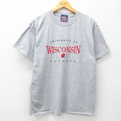 L★古着 半袖 ビンテージ Tシャツ メンズ 00年代 00s ウィスコンシンバジャーズ 大学 刺繍 クルーネック グレー 霜降り 25may29 中古