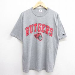 【50%OFF】L★古着 ラッセル 半袖 ビンテージ Tシャツ メンズ 00年代 00s ラトガース クルーネック グレー 霜降り 25may29 中古